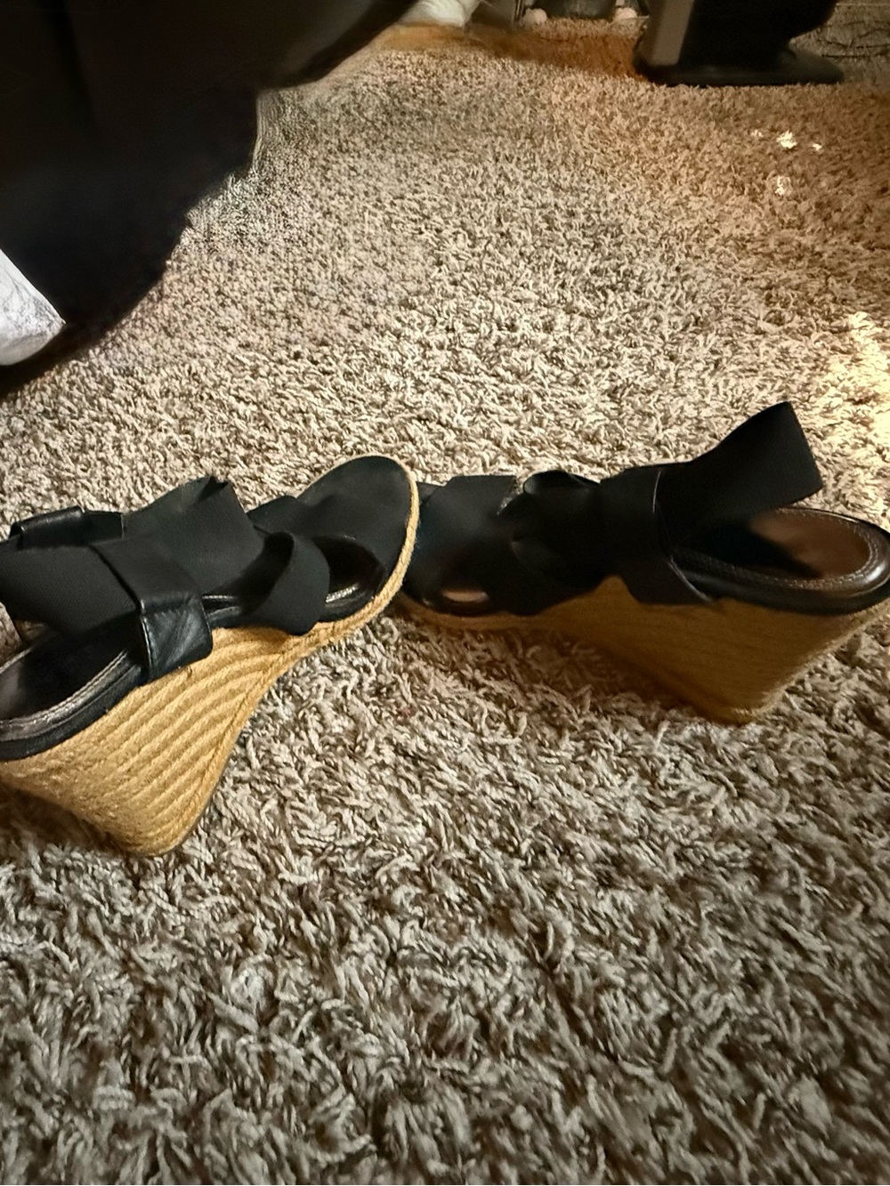 Tai Black Bow Espadrille Wedges with Natural Rope Heel